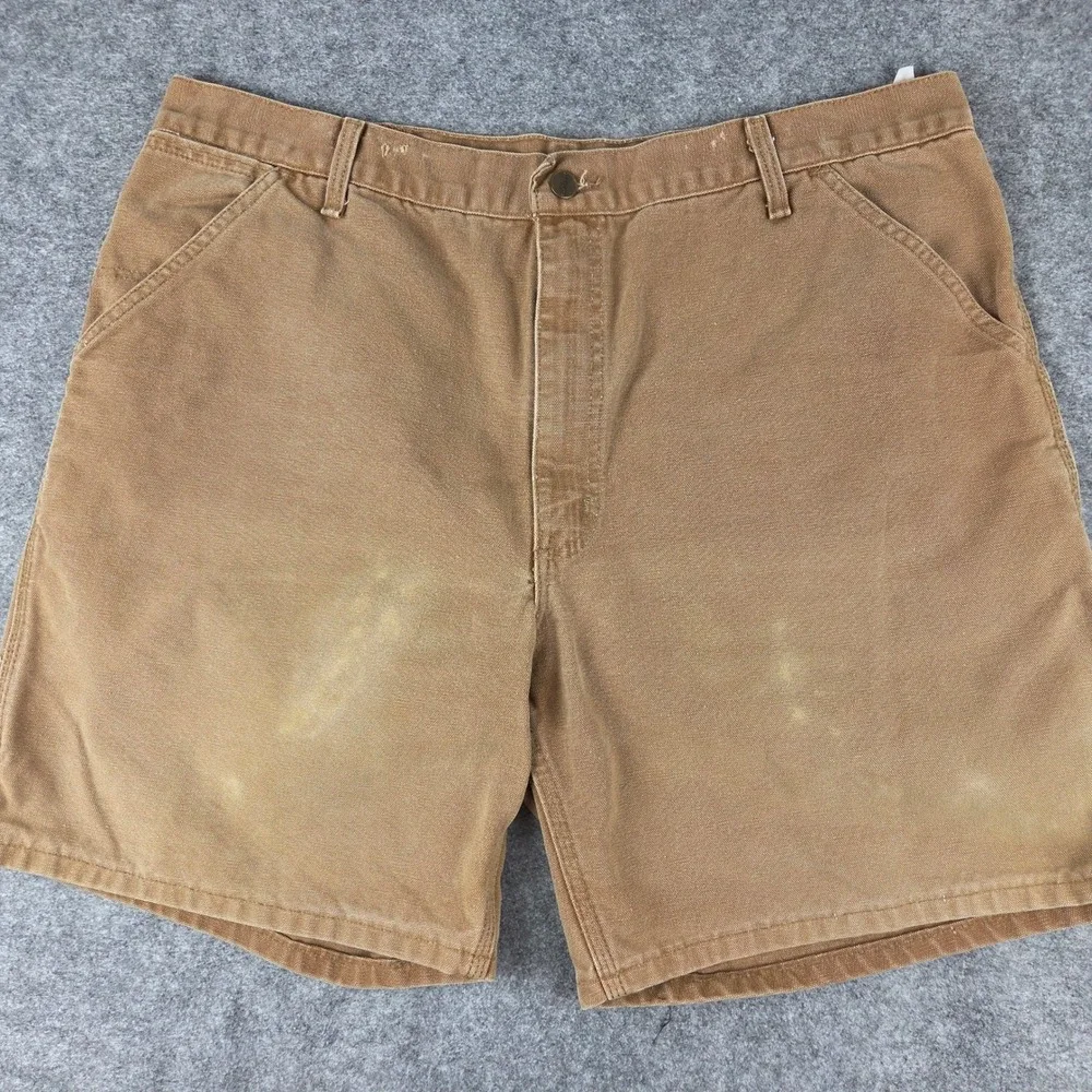 VTG Carhartt Mens Carpenter Shorts Tan Canvas Duck Utility Workwear 37 Waist